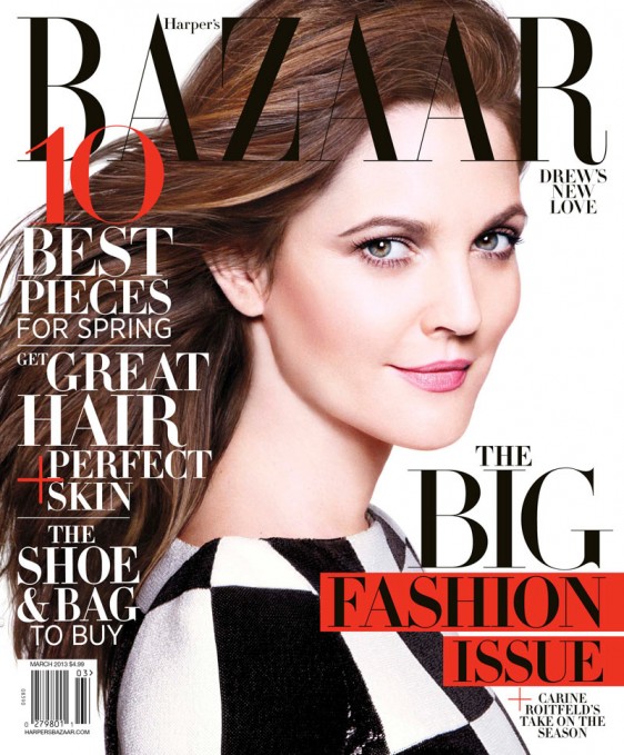 Drew Barrymore pozuje na okładce Harper’s Bazaar