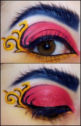 EyeShadowGirl_Make-Up Artystyczny makijaż, połączenie granatu, czerwieni i żółci :)