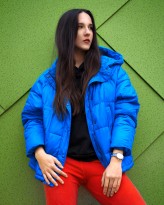 Savann_ah                             Hello!

Outfit by:
Blue jacket - ZARA
Black blouse - H&M
Red sweatpants - Adidas 
            