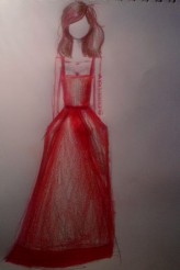 honeyhoneylover czerwona sukienka. szkic na szybko różowym długopisem + zabawa czerwoną kredką. miało wyjsć ciemno-krwistoczerwono a wyszło tylko czerwono