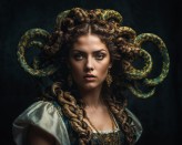 Claudio_de_Sat Portrait of Medusa, the Gorgon, according to Baroque aesthetics. 

Studio shot reprocessed with AI, model: Pat. 

"She was very lovely once, the hope of many
An envious suitor, and of all her beauties
Her hair most beautiful＂ 
(Ovid, Me