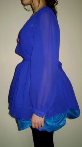 honeyhoneylover Fioletowo-niebieska sukienka. strasznie krótka. zmieniona z długiej fioletowej + dodałam niebieski dół