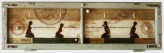 jazero collage 33x112cm. stara tama okienna, foto, acryl, żywica epoksydowa.
