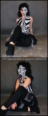 Martier ZEBRA - body painting wykonany na twarzy, przechodzący na ciało 
