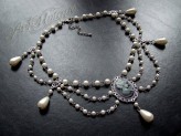 artunique Kolia z kameą i perełkami z elementami w kolorze starego srebra
