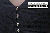 Ewa_Budzowska_Design Żakardowa sukienka, zapinana w tyle na 12 małych, złotych guziczków w kształcie czaszki/ Jacquard dress, buttoned on back. Buttons are golden, skull shaped.